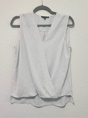 Adrianna Papell White and Black Polka Dot Sleeveless Wrap-Front Top